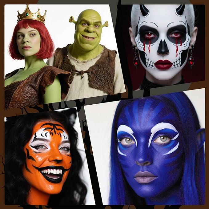 Black Orange Face Body Paint Stick Set with Translucent Setting Powder and Sponges, Professional Full Coverage Face Painting for Adults Halloween Cosplay SFX Tiger Pumpkin Clown Makeup