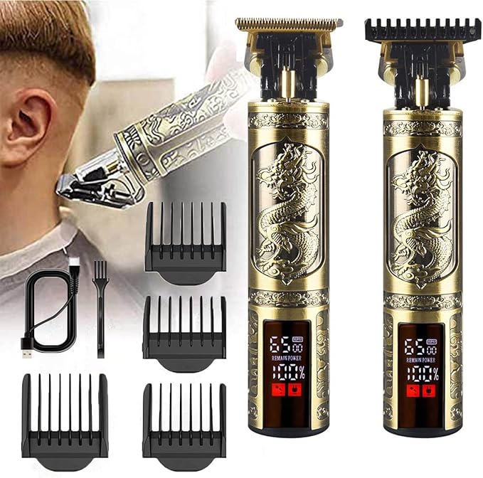 Hair Clippers for Mens Cordless Hair Trimmer T-Blade Trimmer Professional Haircut & Grooming Kit Rechargeable Edgers Clippers Hair Trimmer Shaver Cutting Kit with LCD Display (Led-Dragon)