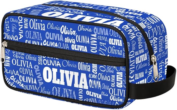 Personalized Name Makeup Bag, Custom Women Cosmetic Travel Toiletry Bag Pouch Organizer for Vacation Weekend Royal Blue