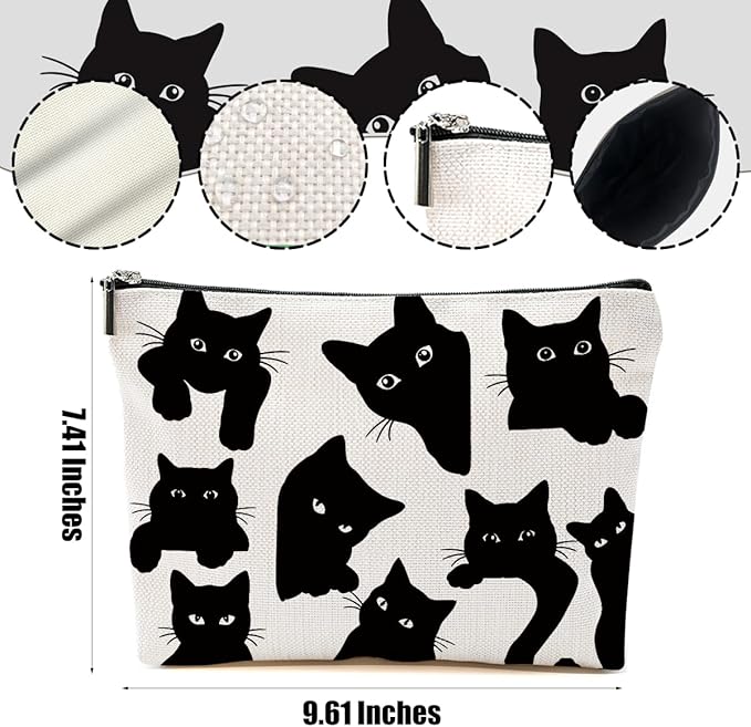 Funny Black Cat Makeup Bags for Women - Cat Gifts for Women Cats Lovers, Cats Mom Gifts Cosmetic Bag Travel Organizer Zipper Friendship Christmas Birthday Gift
