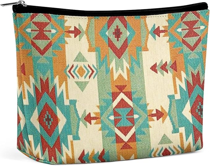 Tribal Aztec Native American African Ethnic Symbols Art Toiletry Bag Holder Portable Gift for Girls Women Large Capacity Travel Makeup Train Case for Cosmetics Digital Accessories Fashion Travel Bag