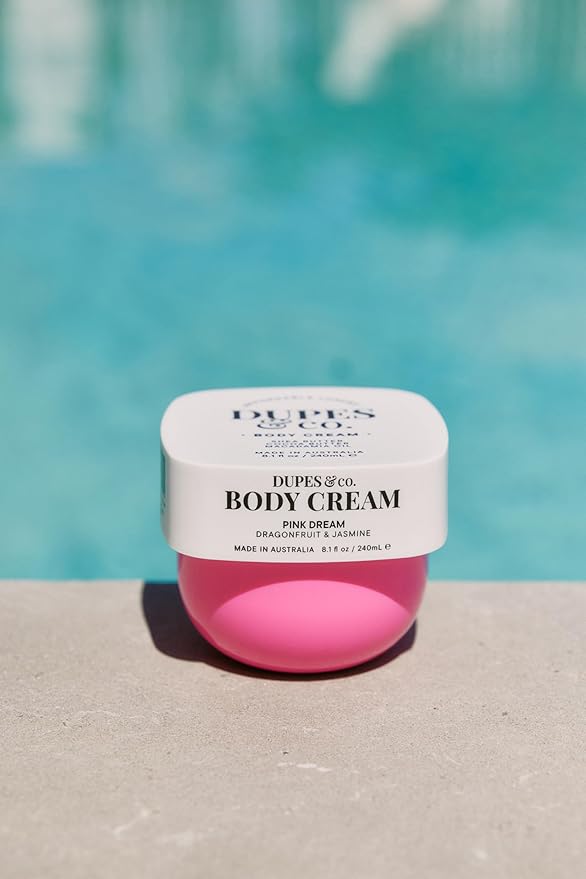DUPES & CO. Pink Dream Hydrating Body Cream 8.1 fl oz Rich & Nourishing Formula Infused with Macadamia Oil, Cocoa Butter & Shea Butter – Deep Hydration & Softening – Floral Sweet Jasmine and Hibiscus