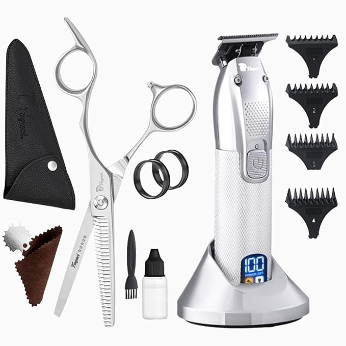 Fagaci Professional Thinning Shears & Hair Trimmer Set 6" Extremely Sharp, 440C Steel Thinning Scissors Extremely Sharp, Hair Scissors & Hair Edger T-Blades