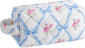 Makeup Bag Travel Cosmetic Bag for Women, Zipper Make Up Pouch, Floral Flowers Toiletry Organizer Makeup with Handle, Cosmetic Travel Cloth Bag (Blue Bowknot)