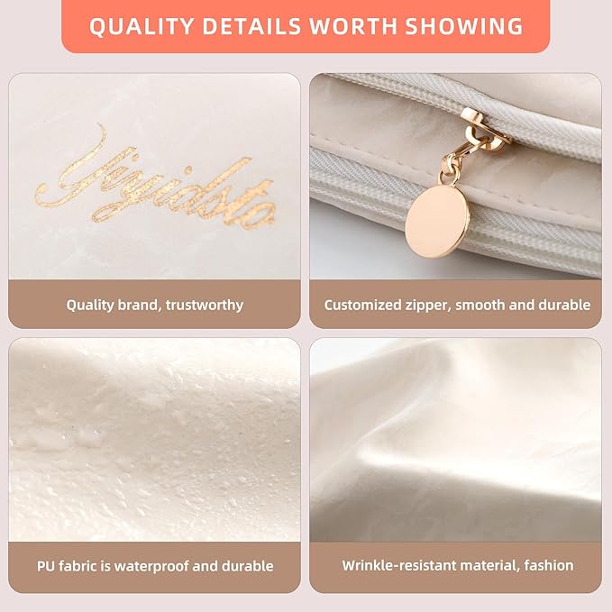 Cosmetic Bag Travel Makeup Bag Large Capacity Small Travel Zipper Pouch Makeup Organizer Bag for Women (White-2 Pack)