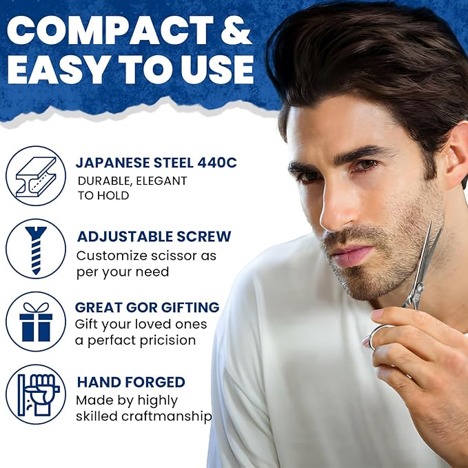Professional Scissors - 6.5" Korean Convex Edge Blade Hair Cutting Scissors 440C Japanese Steel, Featuring Long-Lasting Sharpness