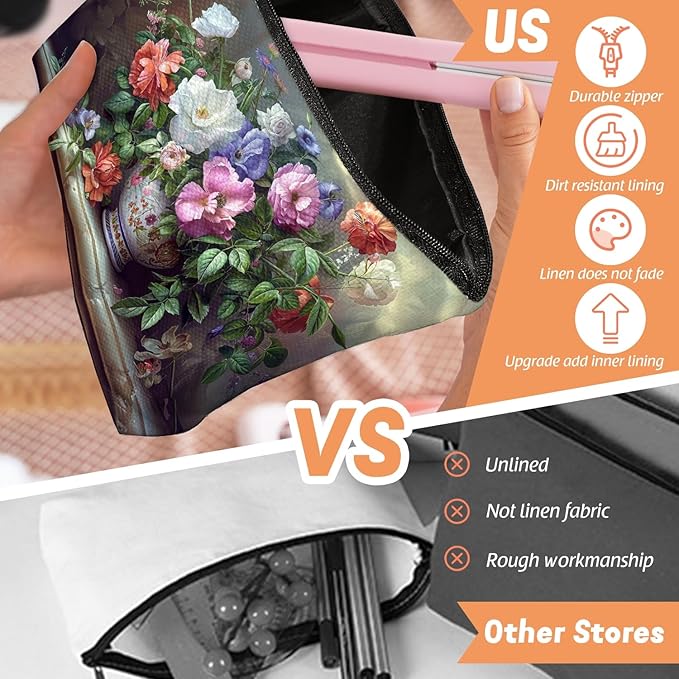 Makeup Bag Travel Cosmetic Bags Small Makeup Case Waterproof Zipper Pouch for Women Girls 7X9inches - Exquisite Bouquet in A Decorated Ceramic Vase