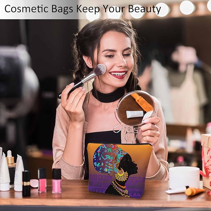 Makeup Bag African Woman Makeup Bags For Purse Pouch, Traditional Black African Woman Travel Toiletry Bag Cosmetic Bag Makeup Bags Flax Makeup Organizer Bag Pencil Pouch For Man Woman