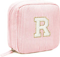 LETGO Birthday Gifts for Women Small Personalized Initial Monogram Makeup Bag,Preppy Corduroy Makeup Bags Travel Toiletry Bag Cute Pouch Purse for Her Mom Girlfriend Wife Sister Teacher Bridesmaid