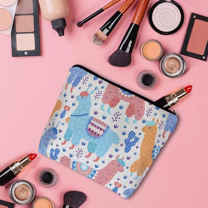 Makeup Bag For Purse Llama, Cartoon Llama Alpaca Cactus Cosmetic Bags For Women With Zipper Travel Toiletry Pouch Makeup Bags Makeup Organizers Purse For Toiletries Cosmetics