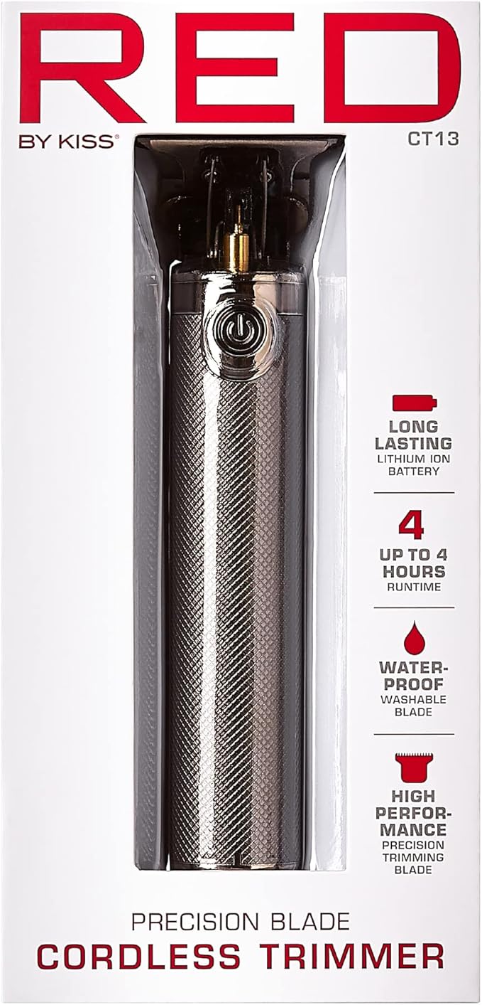 Red by Kiss Hair Trimmer for Men Precision Blade Cordless Trimmer Mens Grooming Kit (Cool Gray)