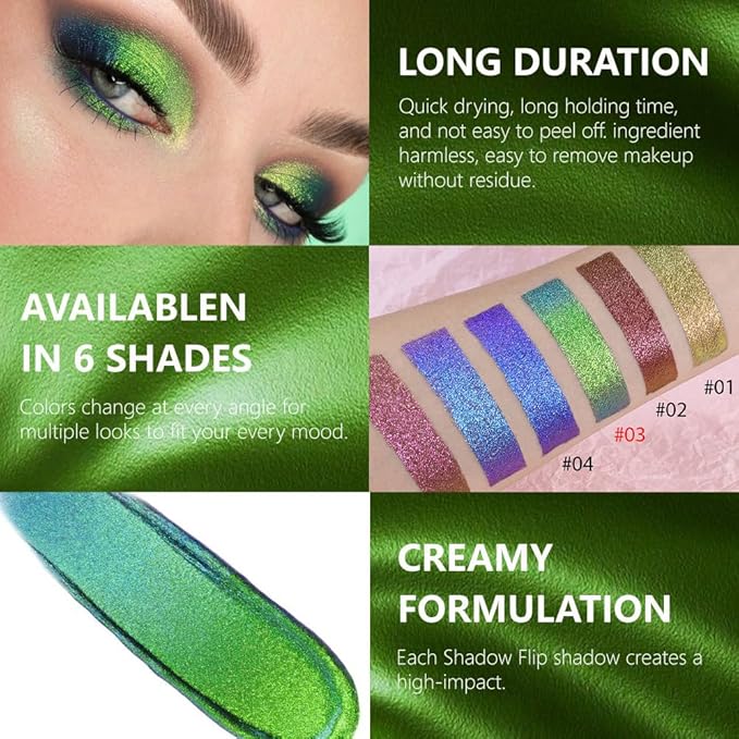evpct Green Duochrome Chameleon Liquid Eyeshadow, Multichrome Metallic Glitter Liquid Eye Shadow Makeup for Women, Waterproof Multi Color Shifting High Pigment Holographic Iridescent Eyeshadow