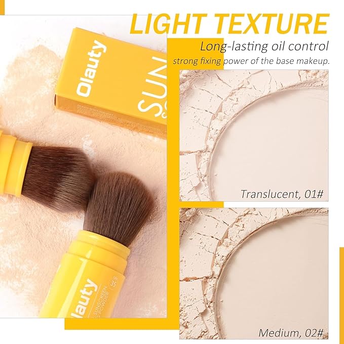 Mineral Sunscreen Setting Powder, SPF 35 Brush Sunscreen Powder for Face & Scalp, Long Lasting Lightweight Breathable, Oil Control Natural Matte Finish (#02 Medium)