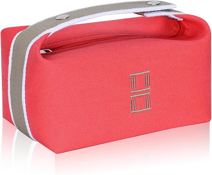 Fashion Makeup Bag for Women, Orange Red Canvas Make up Travel Bag, Hanging Cosmetic Bag Organizer for Wome