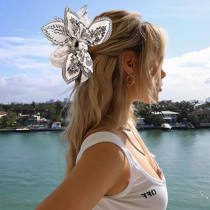 Bow Claw Clips Bow Hair Clips Blue White 2PCS Big Hair Bows for Women Butterfly Styling Large Hair Clips for Thick Hair for Girls Hair Accessories for Teen