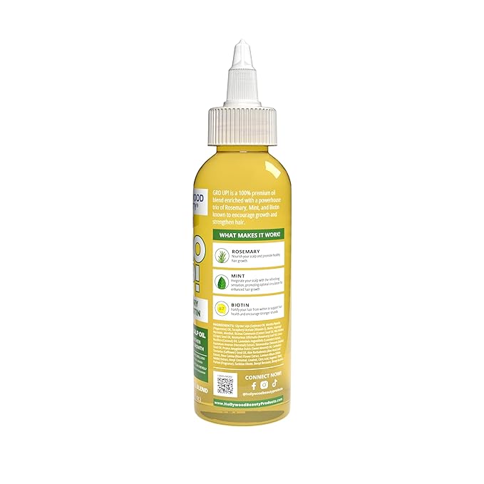 Hollywood Beauty Gro Up! Daily Hair & Scalp Oil with Rosemary, Mint, and Biotin, 4 fl oz