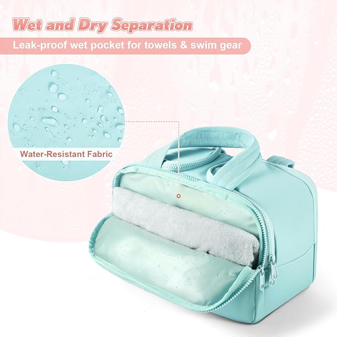Travel Toiletry Bag:  Large Capacity, 4 Compartments, Wet/Dry Separation, Ultra-Soft Lightweight Fabric & Anti-Spill Design for Travel,Gym,Gift(11.8" L) (Sea Salt Blue)