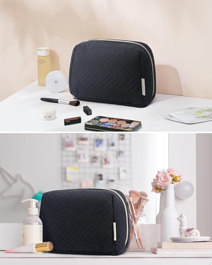 BAGSMART Small Makeup Bag, Travel Cosmetic Bag Make Up Pouch Small Travel Zipper Pouch,Water-resistant Toiletry Bag,Makeup Organizer Bag for Women, Black