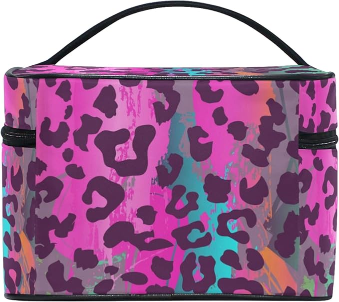 Makeup Bag, Colorful Leopard Print Travel Makeup Organizer Bag Cosmetic Cases Toiletry Bags for Girl Women Ladies