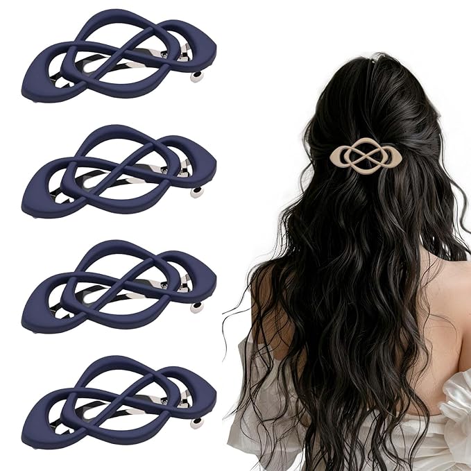 Vintage French Barrette Hair Clips, Hair Barrettes Hair Accessories for Women Girls, Elegant Retro Non Slip Clip with Classic Design Thick to Thin, Stylish Accessories Hair (Navy Blue, 4PCS)