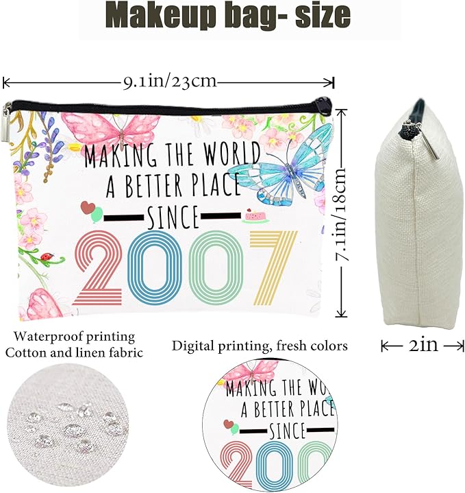 18th Birthday Gifts for Girls, 18 Year Old Girl Birthday Gifts Makeup Bag 2007, 18th Birthday Decorations Cosmetic Bags for Girls, 2007 Makeup Pouch gifts for 18 year old girl,Sister, Daughter, Niece