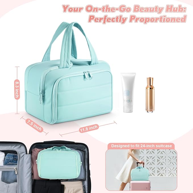 Travel Toiletry Bag:  Large Capacity, 4 Compartments, Wet/Dry Separation, Ultra-Soft Lightweight Fabric & Anti-Spill Design for Travel,Gym,Gift(11.8" L) (Sea Salt Blue)