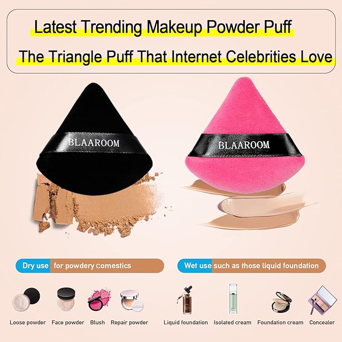 12 Pieces Velour Pure Cotton Powder Puff Face Makeup Triangle Powder Puffs for Loose Powder Wet Dry Cosmetic Foundation Beauty Sponge Makeup Tools -Black Rose Red
