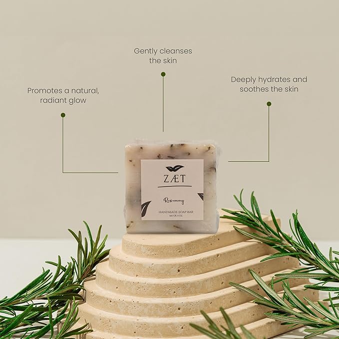 ZAET 8-Pack Rosemary Bar Soap – Made with Rosemary Leaves, Olive Oil and Coconut Oil - Handmade Soap Bar for Face, Body and Hands - Gently Cleanses and Hydrates All Skin Types- For Men and Women