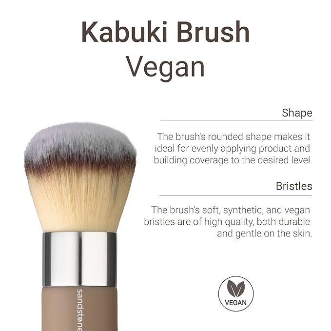 Sandstone Scandinavia Soft Collection Makeup Brush - Professional Premium Kabuki brush for applying and blending loose and compact powder and liquid foundation. Vegan ultra soft bristles.