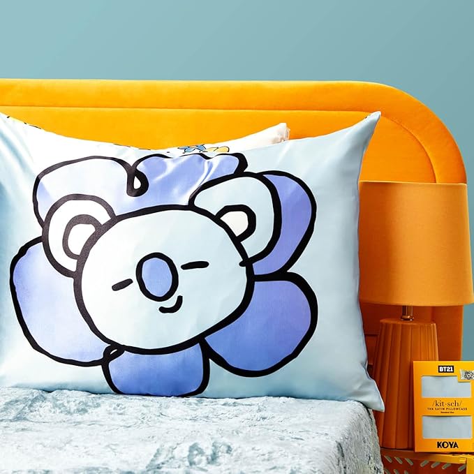 Kitsch x BT21 (Koya) Satin Pillowcase with Zipper for Hair & Skin - Softer Than Silk Pillow Cases, Smooth Cooling Pillow Cover, Wrinkle-Free, Machine Washable, Queen/Standard (19x26)