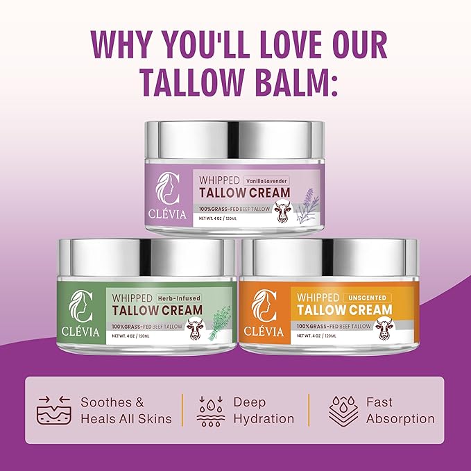 Beef Tallow Moisturizer with Organic Jojoba Oil 4 oz - Ancestral Anti-Wrinkle Skincare - Grass Fed Tallow Cream for Face & Body - Whipped Tallow Balm for Dry & Sensitive Skin Repair | Unscented