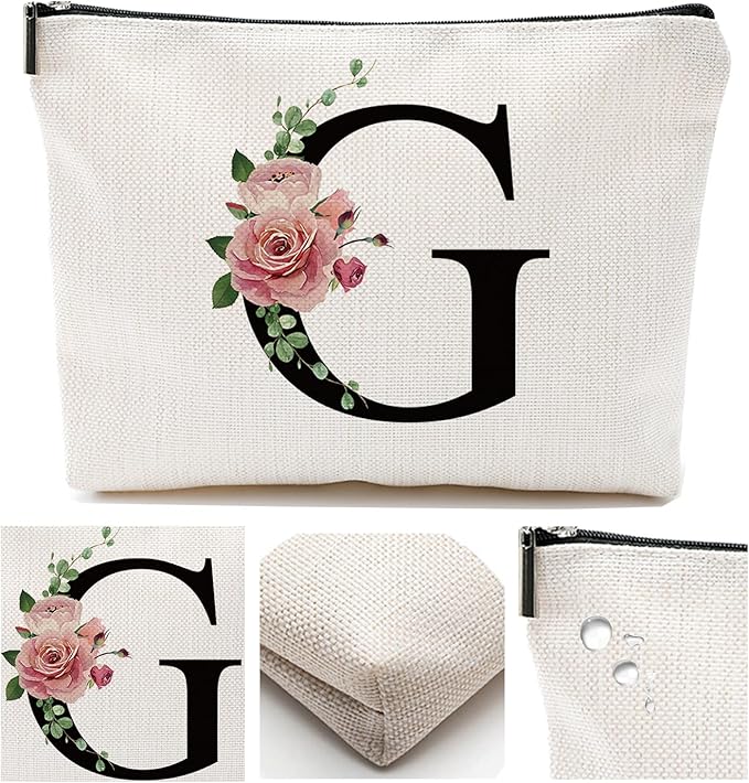 Initial A-Z Personalized Letter Makeup Bag, Monogrammed Bridesmaid Gifts/Presents Cosmetic Bag, Portable Stationery Storage Organizer Pouch, Friendship Love Travel Makeup Bags