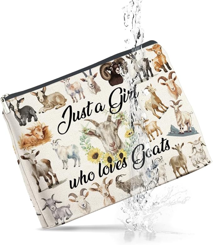 Makeup Bag Funny Goat Lovers Gifts for Women, Just a Girl Who Loves Goats Cosmetic Bag Zipper Makeup Pouch