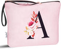 Vavabox A-Z Personalized Makeup Bag, Birthday Gifts for Women Mom, Gifts for Best Friend, Bride Bridesmaid Cosmetic bag (A, Pink)