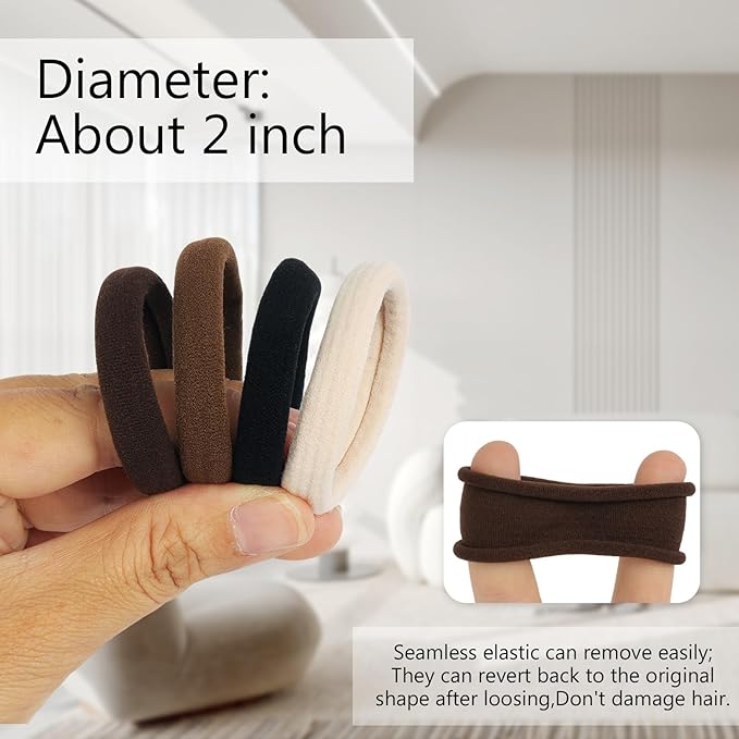 Hair Ties for Women, Black Elastic Hair Bands, 2 Inch Seamless No-Damage Hair Elastics (Black-60pcs)