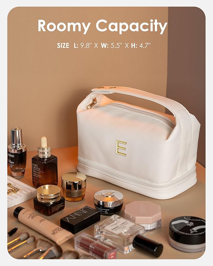 Birthday Gifts for Girls, Makeup Bags, Office Gift Makeup Gifts Cosmetic Bag with Makeup Brush Organizer, Gift for Her，PU Leather Travel Toiletry Bag, Travel Stuff for Girls