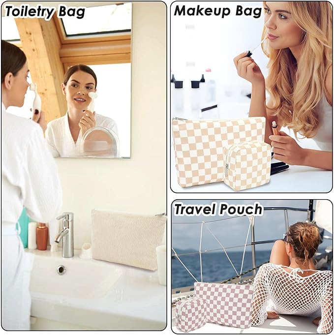 Corduroy Makeup Bag, Travel Cosmetic Bag Organizer Toiletry Bag Make Up Bags with Zipper & Compartments for Women Girls, 2PCS