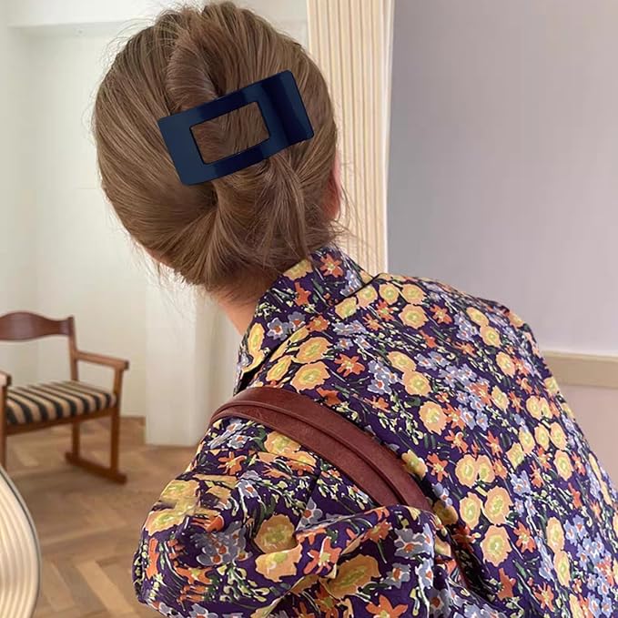 Velscrun Flat Hair Clips for Women Girls, Matte Lay Flat Claw Clips, Strong Hold Large Side Hair Clip All Hair Types, French Duck Billed Non Slip Grip Daily Styling Hair Jaw Claw Clip Navy Blue