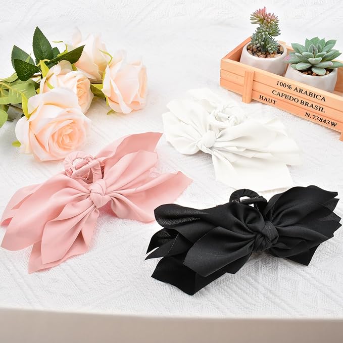 Bow Claw Clips Bow Hair Clips Black White Pink 3PCS Big Hair Bows for Women Butterfly for Styling Large Hair Clips for Thick Hair for Girls Hair Accessories for Teen