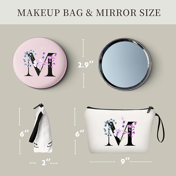 Birthday Maid of Honor Gifts for Women Her Mom Team Teacher Friend Bridesmaid Bride Personalized Makeup Cosmetic Bag with Mirror Valentines Mothers Day Christmas Graduation M