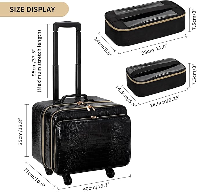 OCHEAL Rolling Makeup Train Case, 18" Carry On Travel Cosmetic Organizer Suitcase,Extra Large Trolley Makeup Storage Case On Wheels,3 Layers with 3pcs Traveling Bags for Hairstylist Cosmetology Artist