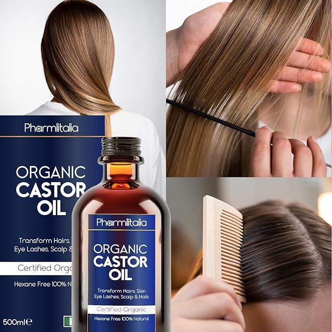 Caster Oil Organic Cold Pressed Unrefined Glass Bottle - Organic Golden Castor Oil for Face, Scalp, Eyelashes, Skin Care and Nails - Aceite De Castor Organico Puro - 500ml