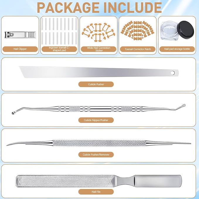 Ingrown Toenail Corrector Set with Correction Strips,Professional Ingrown Toenails Pedicure Tool Set, Toenail Correction Strips & Ingrown Toenail Corrector,Ingrown Nail Tool for Women Man