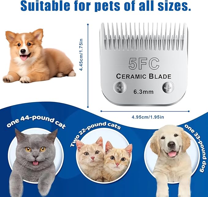 5FC# Detachable Pet Dog Grooming Clipper Ceramic Blade,Compatible with Andis Size 5FC Cut Length 1/4”(6.3mm),Compatible with andis/wahl/Oster Dog Clippers 2PCS