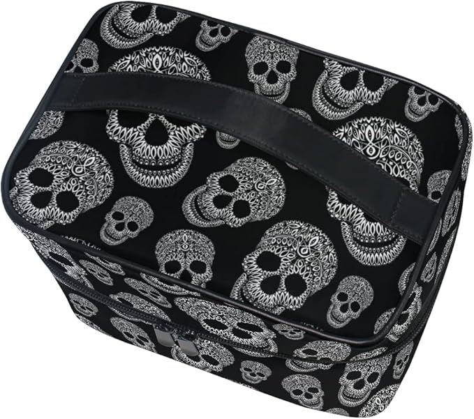Makeup Bag, Skull Print Travel Makeup Organizer Bag Cosmetic Cases Toiletry Bags for Girl Women Ladies