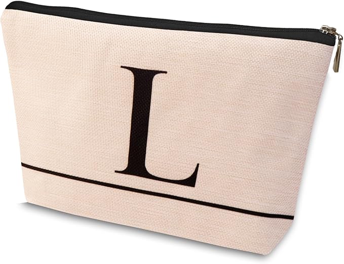 Letter A-Z Initial Personalized Makeup Bags, Birthday Gifts for Women, Monogrammed Gifts for Women Mom Sister Best Friend Bride Bridesmaid, Mothers Day, Christmas, Small Travel Cosmetic Bag (L)