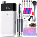 Professional Electric Nail Drill Kit White Portable Rechargeable Cordless Nail File Machine 35000 RPM with 7PCS Bits for Acrylic Gel Powder Nails Polish Pedicure Toenail Tool Salon Set