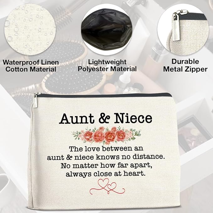 Aunt and Niece Gifts Makeup Bag Christmas Birthday Gifts for Aunt Niece Cosmetic Bag Zipper Makeup Pouch