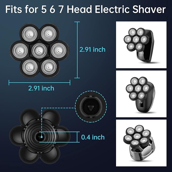 7 Blade Replacement Heads,Bald Shaver Replacement Heads Rotary Shaver for Bald Men Replacement Blade Beard Universal Fast Double Ring Hair Trimmer for 5 6 7 Head Electric Shaver