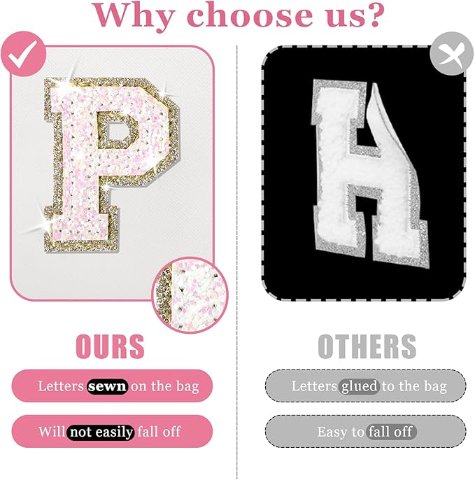 Personalized Initial Makeup Bag, Small Preppy Glitter Letter Cosmetic Pouch PU Waterproof Zipper Travel Toiletry Bag, Unique Letter Patch Makeup Organizer Gift for Women Teen Girls
